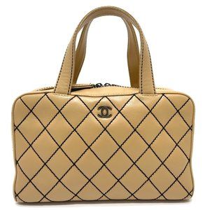 CHANEL Vintage Cream Lambskin Leather Logo Tote Bag